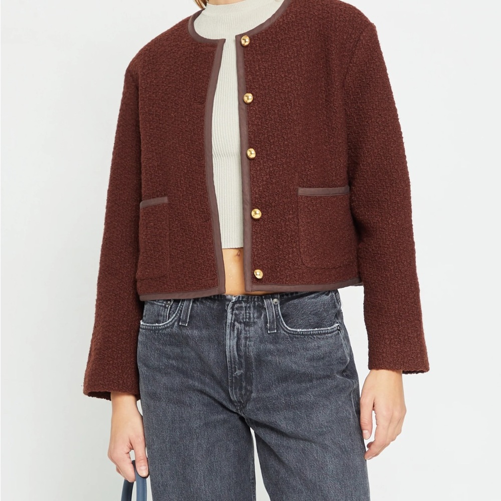 NWOT Chocolate Brown Teddy Jacket with Gold Accents Caara/Few Moda